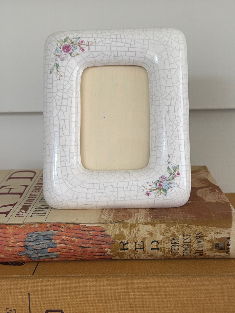 Vintage Burnes Ceramic Floral Photo Frame Cottagecore Coquette Pastel Pink 2x3 - Picture 1 of 11
